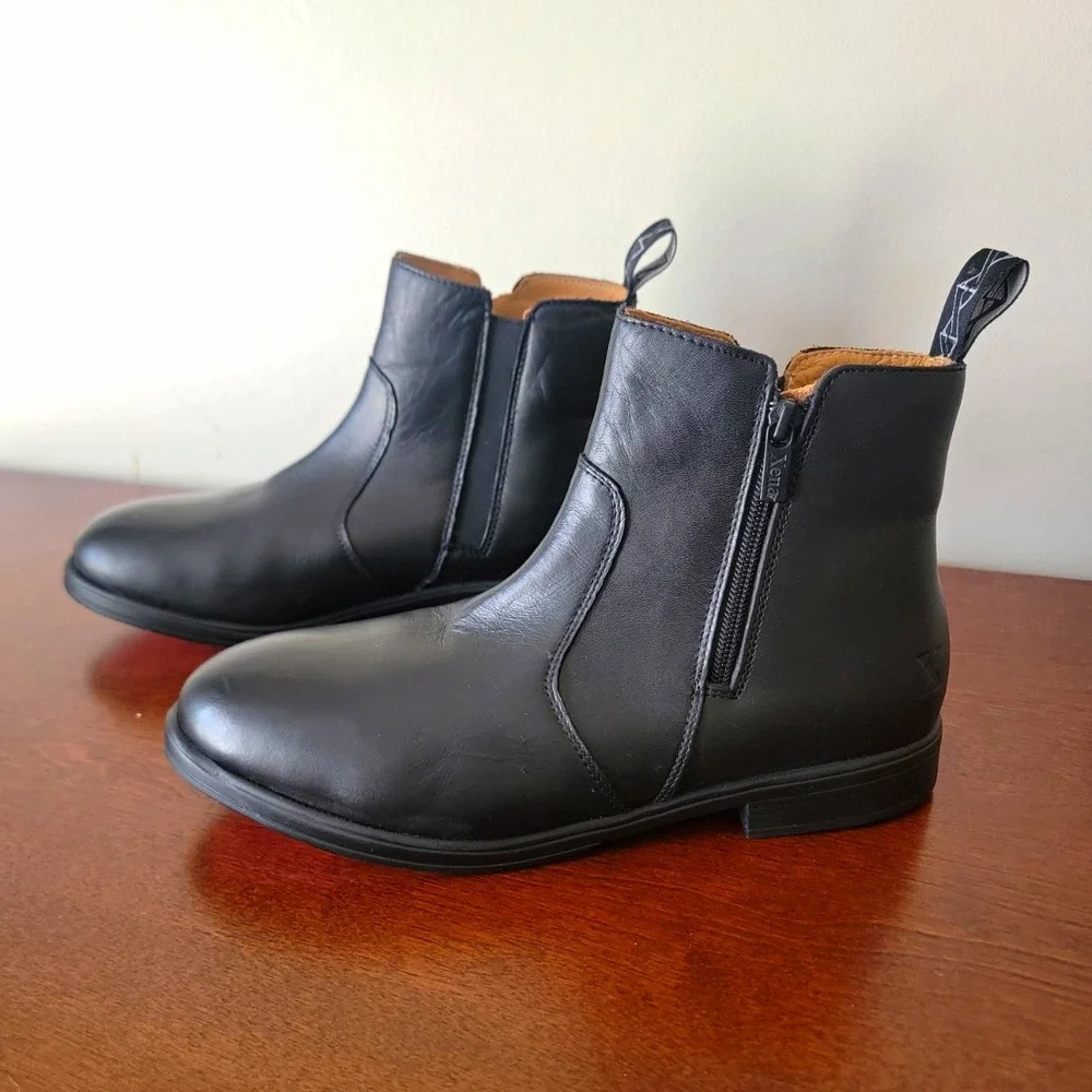 Xena Women's Black Leather Chelsea Ankle Boots Side Zip Round Toe Slip Oil 10W